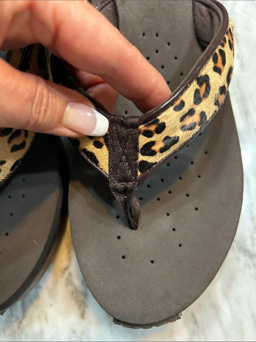 Volatile Leopard-Print Wedge Thong Sandals in Brown